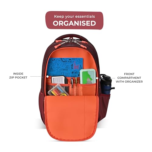 Gear Fiction 2 4 Compartment Backpack 19"/39L Large Water Resistant School Bag/Casual 4 Compartment Backpack/Daypack/Kids Bag for Boys/Girls (Maroon-Orange) - Image 5