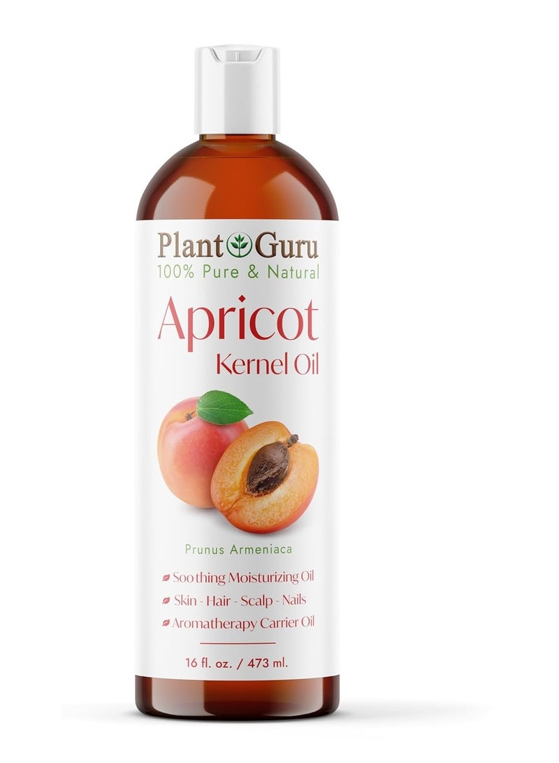 Plant Guru Apricot Kernel Oil 16 fl. oz. Cold Pressed 100% Pure Natural Carrier - Skin, Face, Body And Hair Growth Moisturizer. Great For DIY Cream, Lotions and Lip balm. 