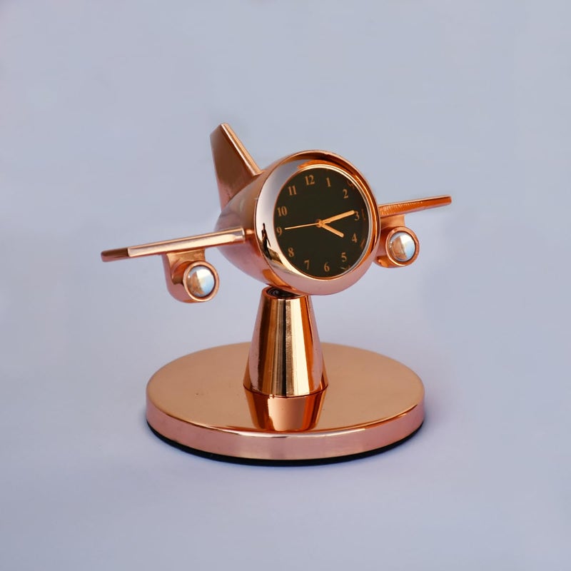 Saugat Traders Rotating Airplane Table Clock Showpiece Aeroplane Clock for Office Desk Study Table Corporate Gift for Client Employees Men Boys Copper - Image 1