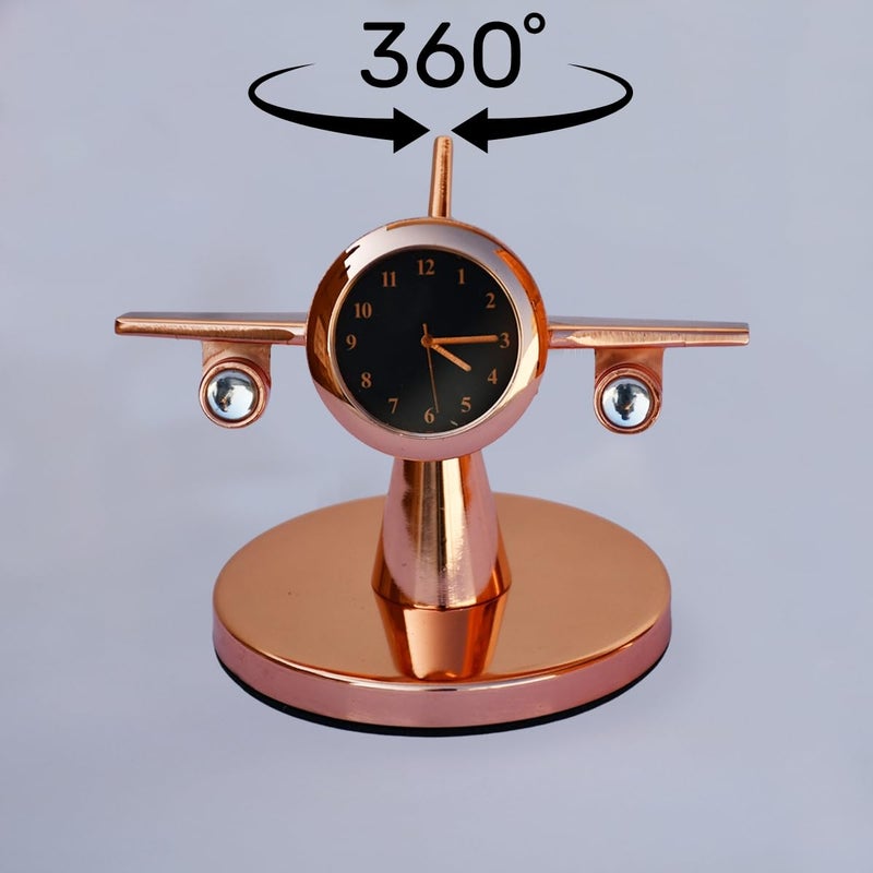 Saugat Traders Rotating Airplane Table Clock Showpiece Aeroplane Clock for Office Desk Study Table Corporate Gift for Client Employees Men Boys Copper - Image 3