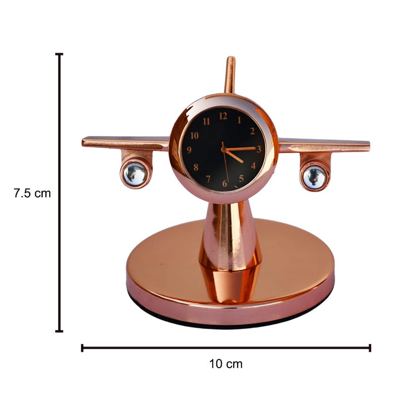 Saugat Traders Rotating Airplane Table Clock Showpiece Aeroplane Clock for Office Desk Study Table Corporate Gift for Client Employees Men Boys Copper - Image 2