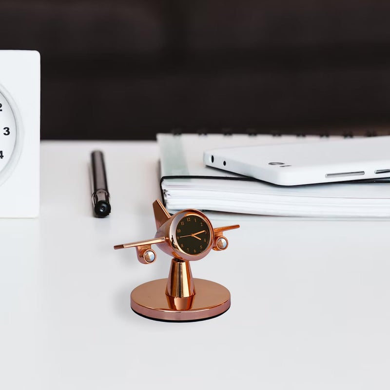 Saugat Traders Rotating Airplane Table Clock Showpiece Aeroplane Clock for Office Desk Study Table Corporate Gift for Client Employees Men Boys Copper - Image 4