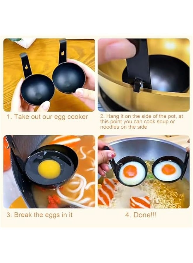 Stainless Steel Egg Poacher for Easy Cooking, Hangable Cups, Soft Boiled Eggs, 2 Pcs Pan  - Image 2