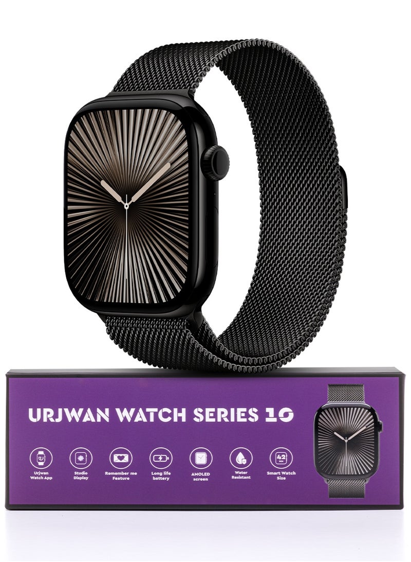 أرجوان ساعة ذكية الجيل العاشر أسود 42 مم: شاشة AMOLED فائقة الوضوح، ميزة استعراض الصور، تطبيق حصري لمزايا متقدمة، ميزة “تذكرتك” للتواصل الفوري، تصميم أنحف بحواف أقل، ألوان جديدة مع سوار إضافي، دعم المكالمات والإشعارات. - Image 1