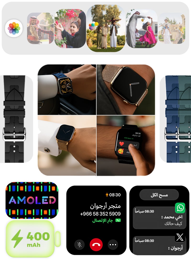 أرجوان ساعة ذكية الجيل العاشر أسود 42 مم: شاشة AMOLED فائقة الوضوح، ميزة استعراض الصور، تطبيق حصري لمزايا متقدمة، ميزة “تذكرتك” للتواصل الفوري، تصميم أنحف بحواف أقل، ألوان جديدة مع سوار إضافي، دعم المكالمات والإشعارات. - Image 3