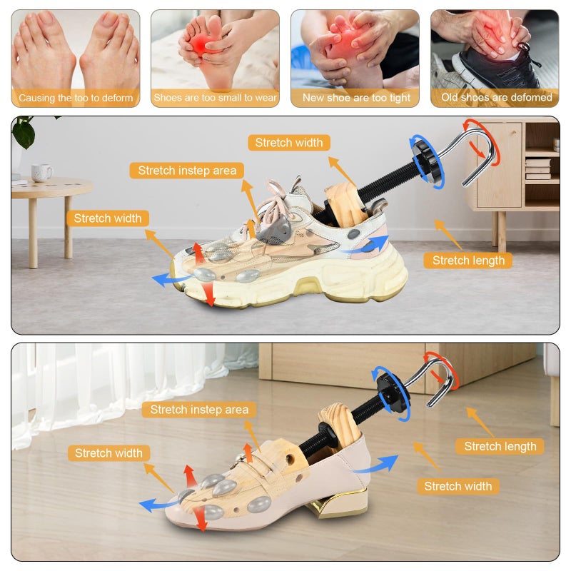 eachway Wooden Shoe Stretcher Men Women,Premium 4-Way Shoe Tree Stretch Length Width for Wide Feet S(for Women's Size Us 5.5-10) - Image 5