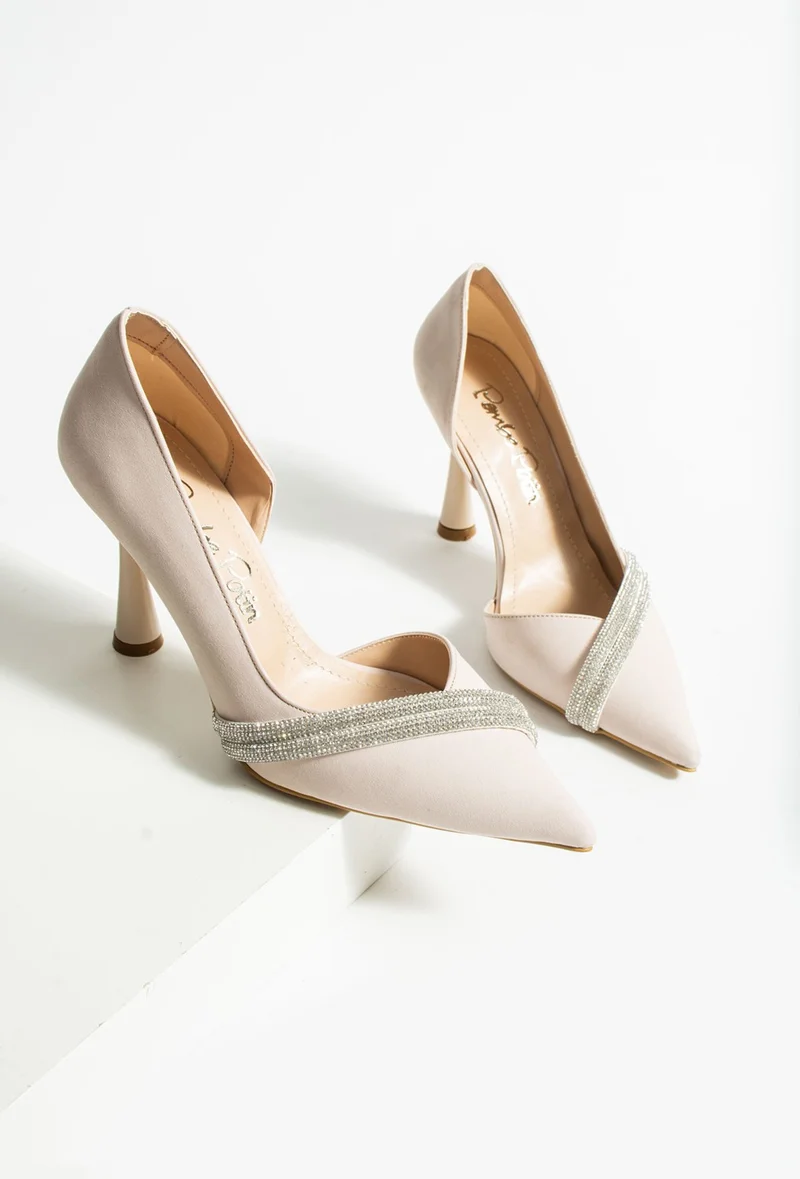 Pembe Potin Pink Potin Sponge Stone Detailed Goblet Heeled Women's Evening Dress Shoes 017-1870-23