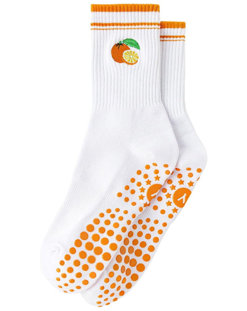 Yawlsow Pilates Grip Socks for Women Yoga Grippy Socks Cute Barre Non Skid Athletic Crew Sticky Sock Workout Hospital (US, Alpha, One Size, Regular, Regular, 1 Pack-Orange-1) - Image 1