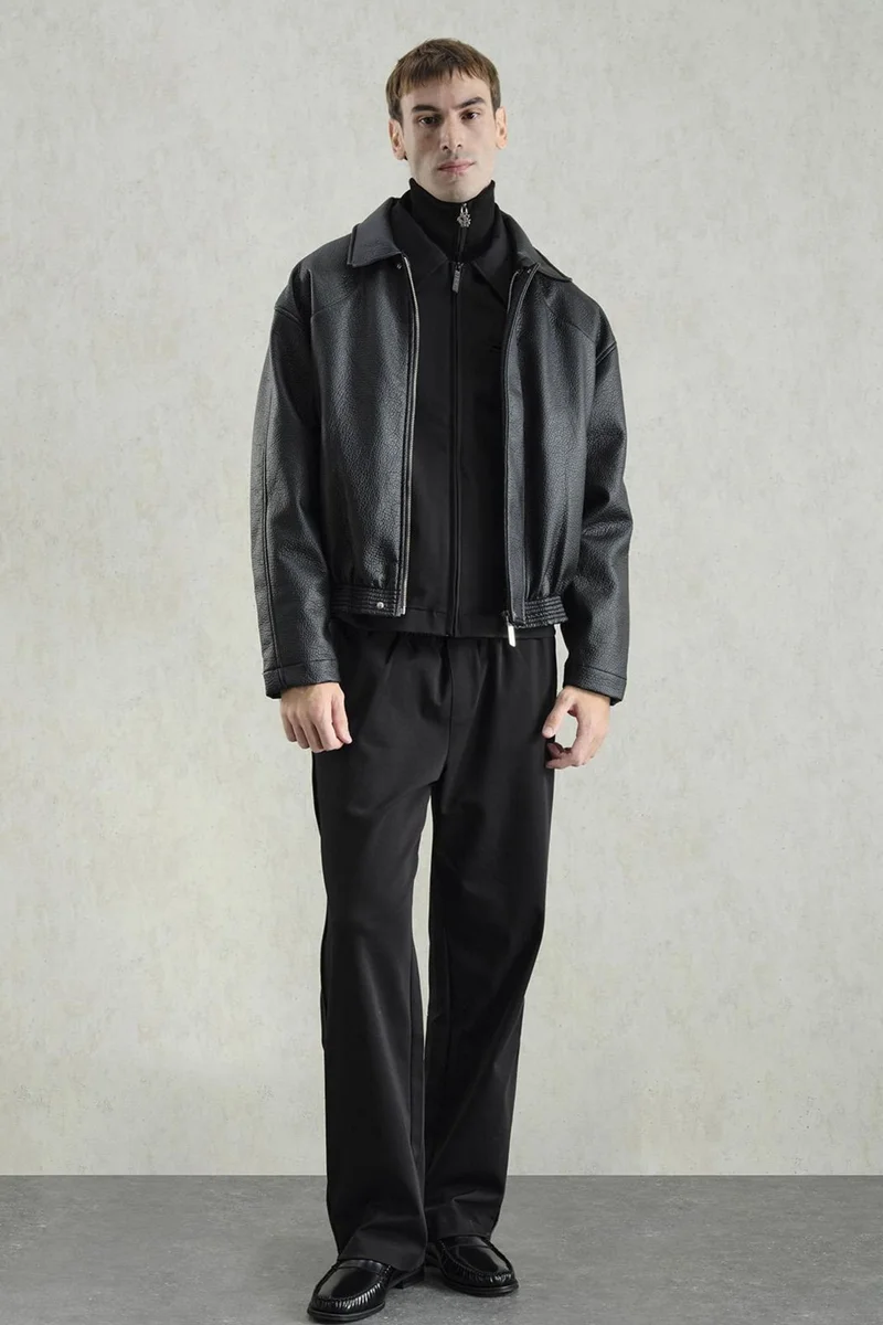 GIESTO Oversized Faux Leather Jacket with Zipper Closure