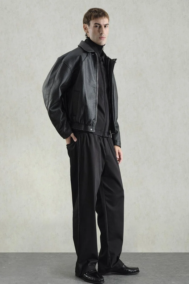 Giesto Black GIESTO Oversized Faux Leather Jacket with Zipper Closure for Men | Best Price UAE