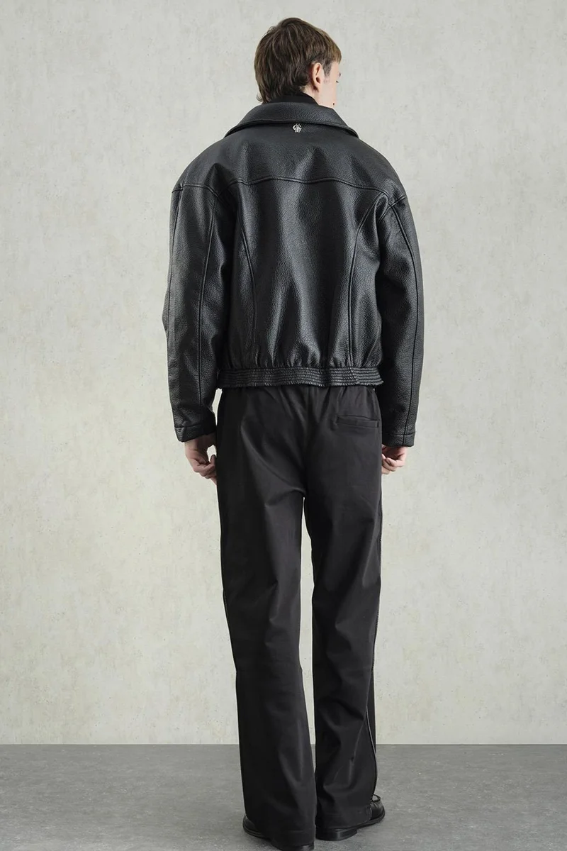 Giesto Black GIESTO Oversized Faux Leather Jacket with Zipper Closure for Men | Best Price UAE