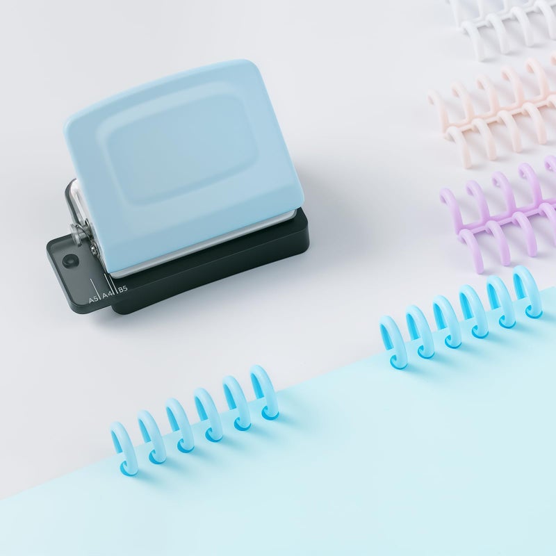 TBSKTBE Spiral Binding Machine-Mini 6 Hole Puncher, DIY Creative Book Binder Machine for Planner, A4-30 Holes, A5-20 Holes, B5 26 Holes with 16 PCS 6-Hole Loose Leaf - Blue - Image 1