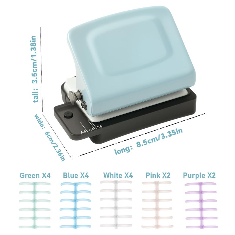 TBSKTBE Spiral Binding Machine-Mini 6 Hole Puncher, DIY Creative Book Binder Machine for Planner, A4-30 Holes, A5-20 Holes, B5 26 Holes with 16 PCS 6-Hole Loose Leaf - Blue - Image 4