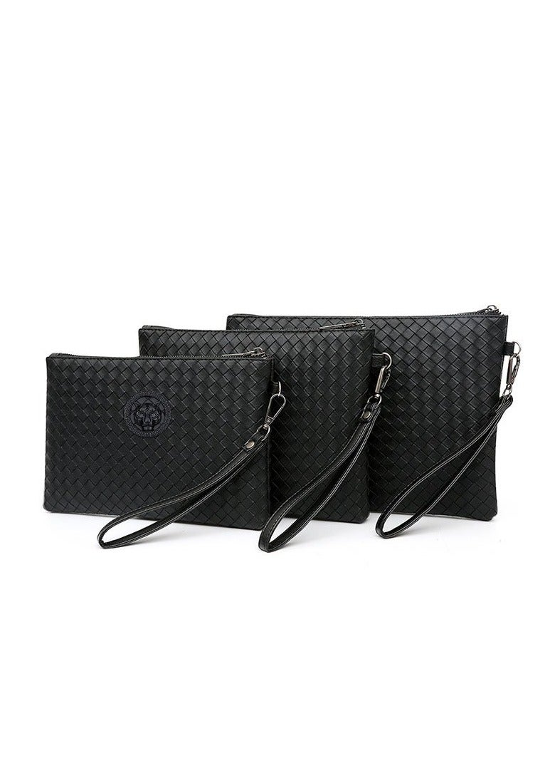 Ecentaur New Men's Woven Clutch Bag, Large Capacity Soft Leather Handbag, Envelope Style, Trendy Business Men's Bag - Live Stream  Supply - Image 1