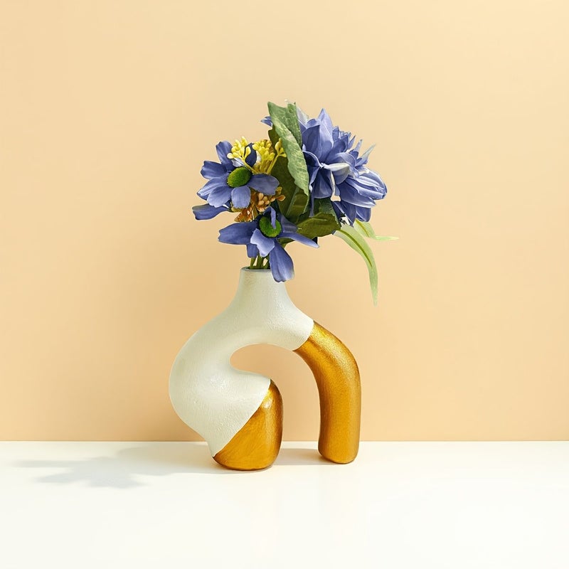 Modern Black And White Resin Vase With Hollow Abstract Ring Drop Resistant For Dried Flower Arrangement Nordic Tabletop Centerpiece - Image 1