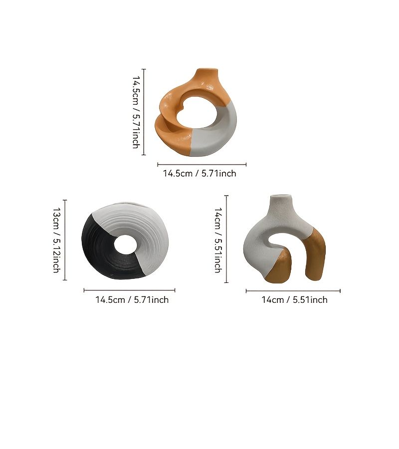 Modern Black And White Resin Vase With Hollow Abstract Ring Drop Resistant For Dried Flower Arrangement Nordic Tabletop Centerpiece - Image 4