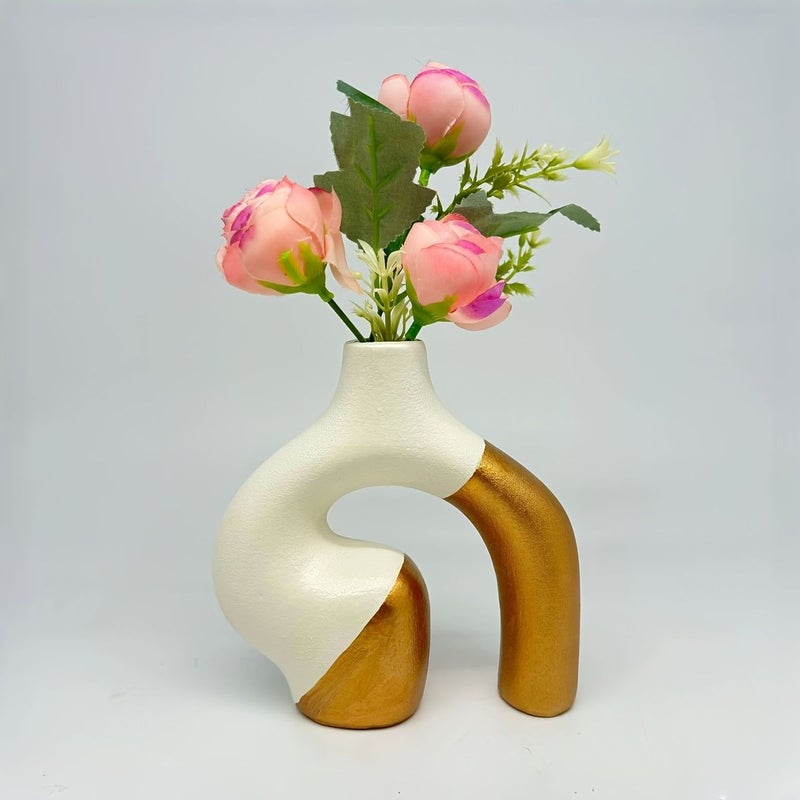 Modern Black And White Resin Vase With Hollow Abstract Ring Drop Resistant For Dried Flower Arrangement Nordic Tabletop Centerpiece - Image 5