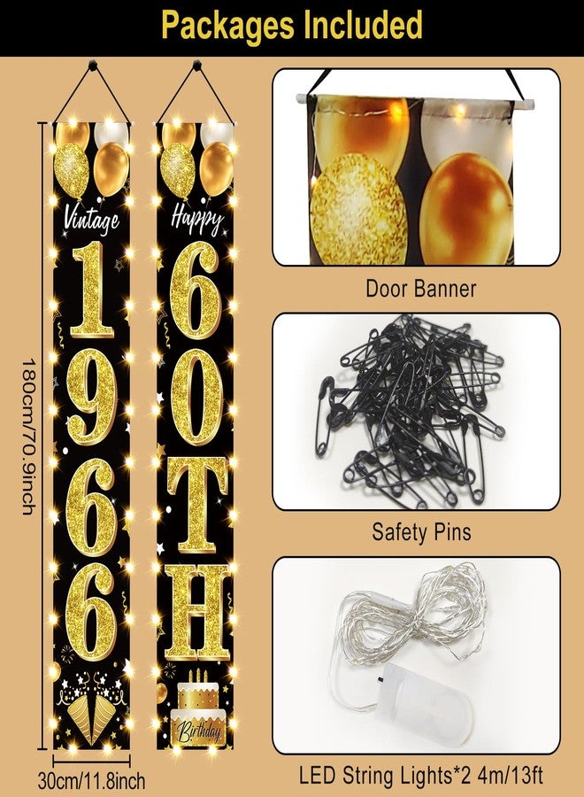 Guiruiy 60th Birthday Party Banner Lighted Decorations for Men Women - Black Gold 1964 Birthday Decorations Door Banners with LED Light, Sixty Years Birthday Party Supplies for Indoor Outdoor Decor - Image 2