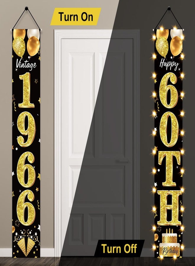 Guiruiy 60th Birthday Party Banner Lighted Decorations for Men Women - Black Gold 1964 Birthday Decorations Door Banners with LED Light, Sixty Years Birthday Party Supplies for Indoor Outdoor Decor - Image 5