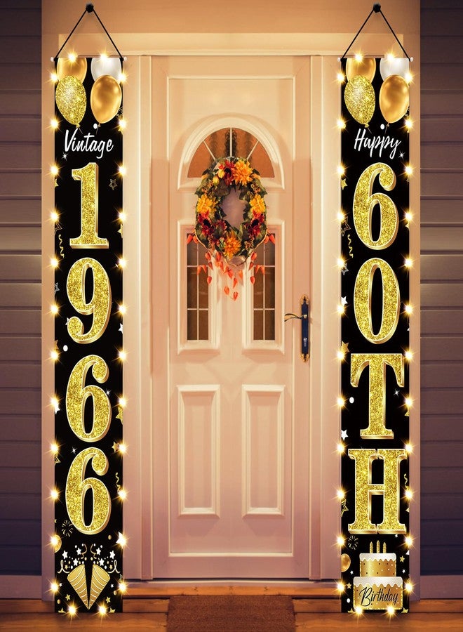 Guiruiy 60th Birthday Party Banner Lighted Decorations for Men Women - Black Gold 1964 Birthday Decorations Door Banners with LED Light, Sixty Years Birthday Party Supplies for Indoor Outdoor Decor - Image 1