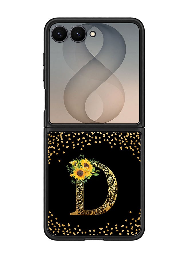 Stylizedd Rugged Case for Samsung Galaxy Z Flip8- Slim Fit Hybrid Rubber Cover Sunflower Monogram - D (Black)