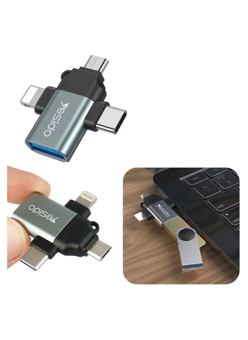 Yesido - USB C OTG Adapter, 3 in 1 Micro USB/IP/USB-C to USB2.0 Female Converter, Adapter for Media Sticks, Android Phones, Apple Phones, Tablets High-Speed ​​Data Transfer, Compatible with alll smart phones - Image 1