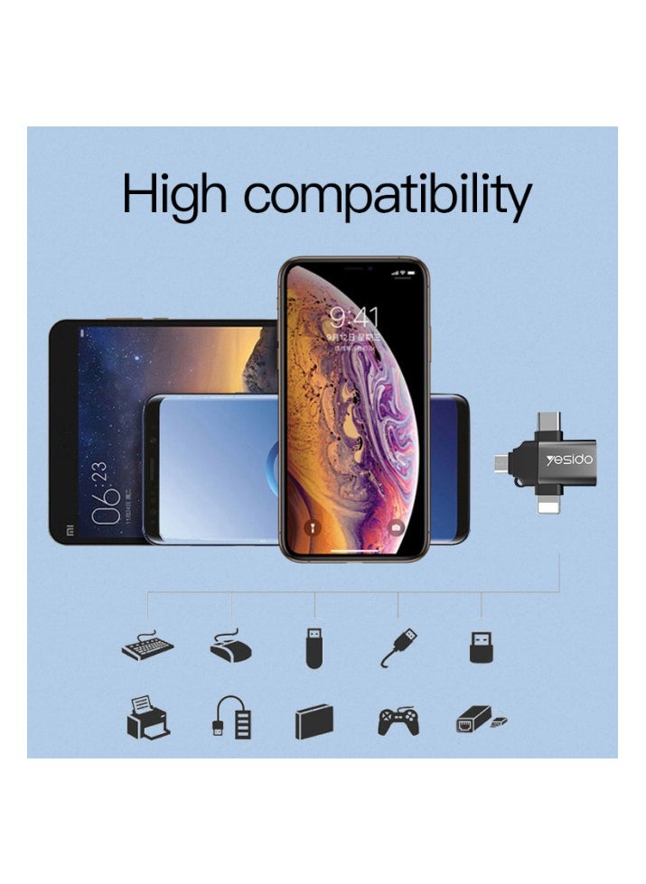 Yesido - USB C OTG Adapter, 3 in 1 Micro USB/IP/USB-C to USB2.0 Female Converter, Adapter for Media Sticks, Android Phones, Apple Phones, Tablets High-Speed ​​Data Transfer, Compatible with alll smart phones - Image 1