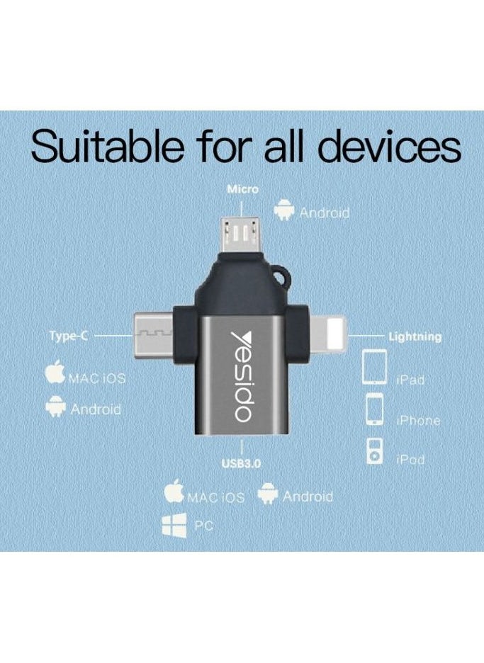 Yesido - USB C OTG Adapter, 3 in 1 Micro USB/IP/USB-C to USB2.0 Female Converter, Adapter for Media Sticks, Android Phones, Apple Phones, Tablets High-Speed ​​Data Transfer, Compatible with alll smart phones - Image 1