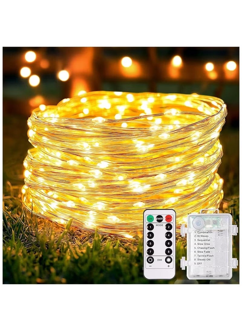 100 LEDs Waterproof Fairy Lights, 10 Meters Outdoor String Lights, Battery Operated 8 Modes Remote Control, for Brithday, Wedding, Party, Christmas, Bedroom, Home Decoration (Warm White) - Image 1
