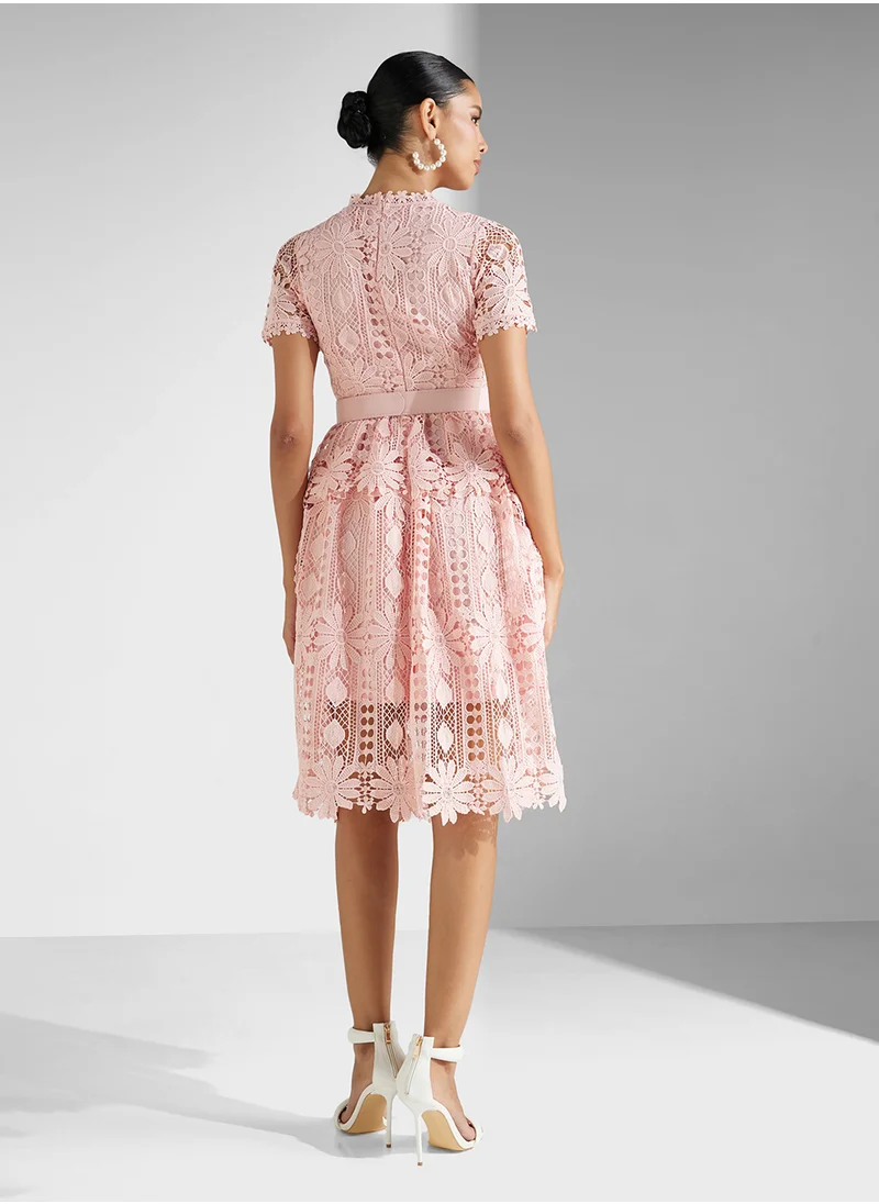 Ginger Boutique Lace Embroidered Fit N Flare Dress