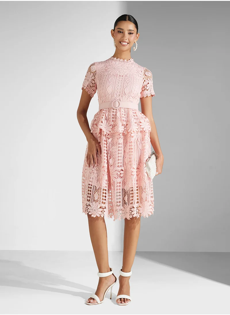 Ginger Boutique Lace Embroidered Fit N Flare Dress
