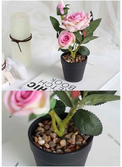 FEJKA Pink Artificial Fowers In a Black Plastic Pot,  - Image 2