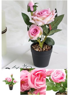 FEJKA Pink Artificial Fowers In a Black Plastic Pot,  - Image 1