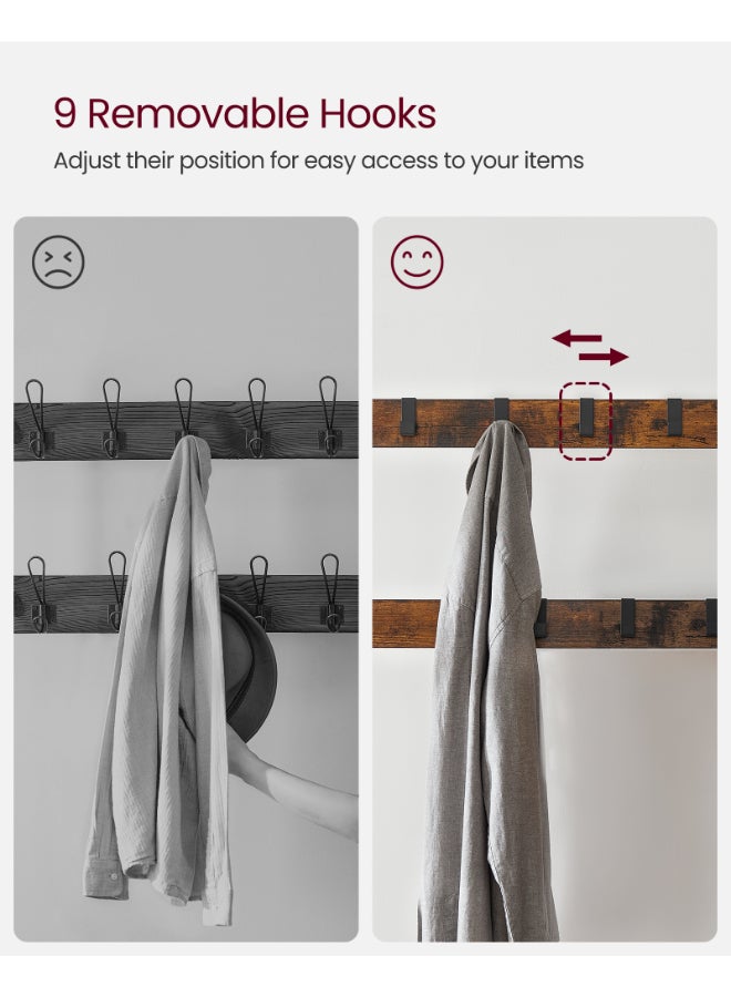 VASAGLE Coat Rack, Coat Stand with Shoe Storage Bench, 4-in-1 Design, with 9 Removable Hooks, a Clothes Rail, for Hallway, Entrance, 33.7 x 84 x 183 cm, Industrial, Rustic Brown and Black - Image 5