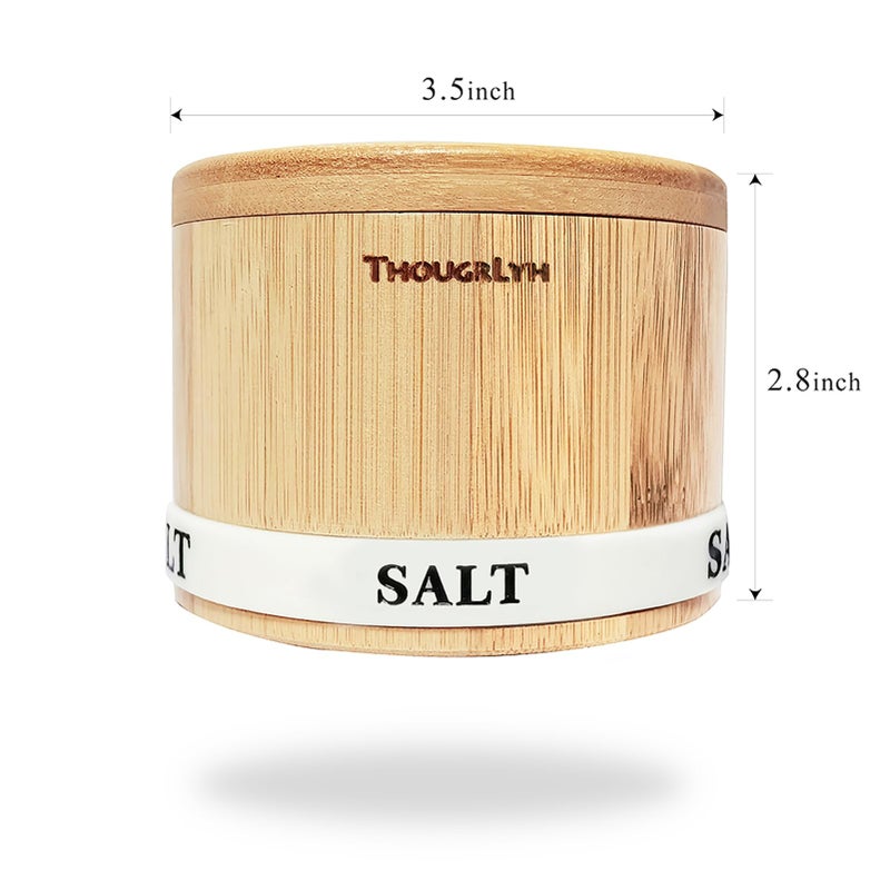 ThougrLyh Salt Box 2Pcs Spice Cellar with Swivel Lid and Spoons Small Bamboo Pepper and Salt Containers with Salt Pepper Labels,Dual 8 oz Capacity Holder for Seasoning and Small Items - Image 5