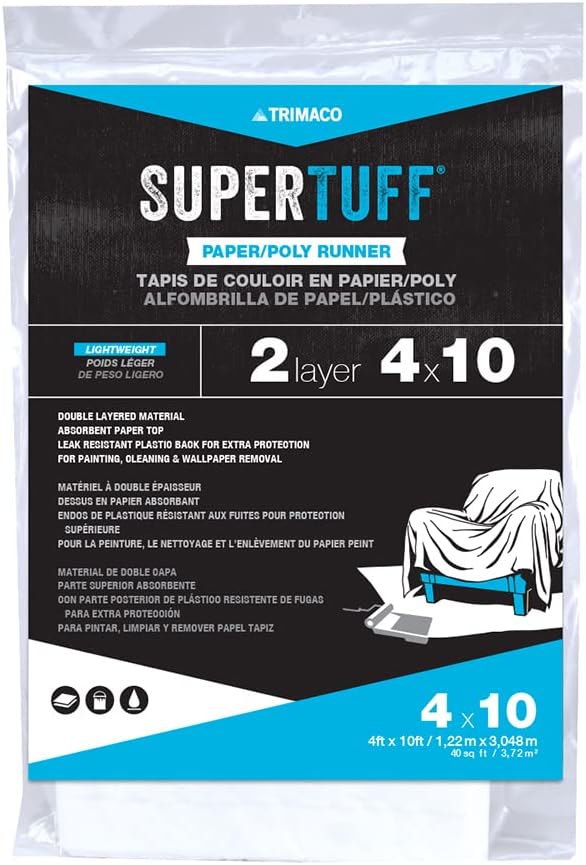 Trimaco SuperTuff PaperPoly Drop Cloth Runner 4feet x 10feet Whites - Image 1