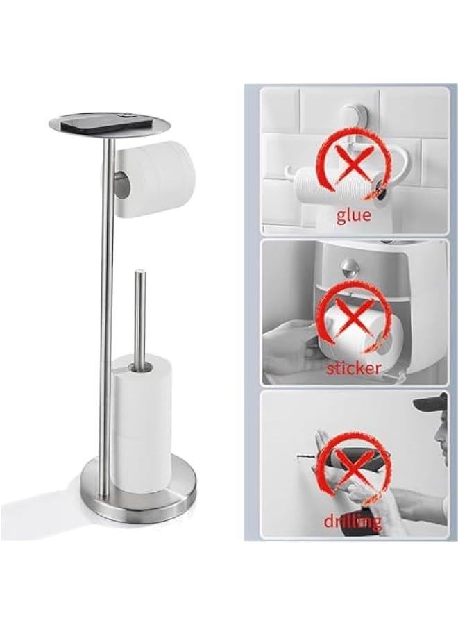 HOOKOR Toilet Paper Holder Stand for Bathroom Floor Standing Toilet Roll Dispenser Storages 4 Reserve Rolls, with Top Storage Shelf for Cell Phones, Wipe, Wallet and More (Silver) - Image 4