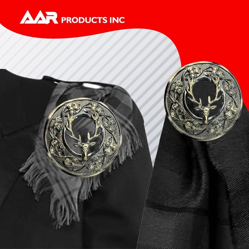 AAR Men,s Scottish Irish Shamrock Kilt Brooch Fly Plaid Antique/Chrome Finish 3" (7cm) diameter S - Image 3