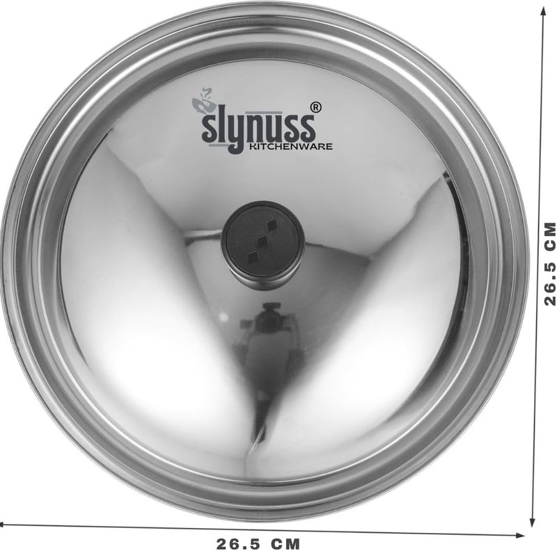 Slynuss سلينوس® | غطاء متعدد الاستخدامات من الفولاذ المقاوم للصدأ مزود بمقبض مقاوم للحرارة | القطر: 26.5 سنتيمتر | الحجم: 5 | يناسب أدوات المطبخ، المقلاة، القدور، وغيرها من أواني الطهي. - Image 3