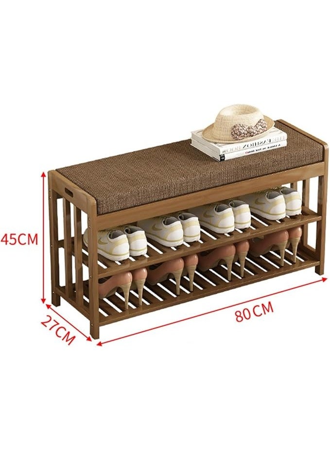 LINGWEI Bamboo Shoe Rack With Bench Shoe Cabinet with Seat Brown 80x45x27cm - Image 4