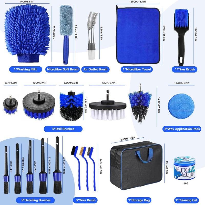 Vurlexat 22pcs Car Cleaning Kit with Microfibre Cloth and Drill Brushes - Image 2