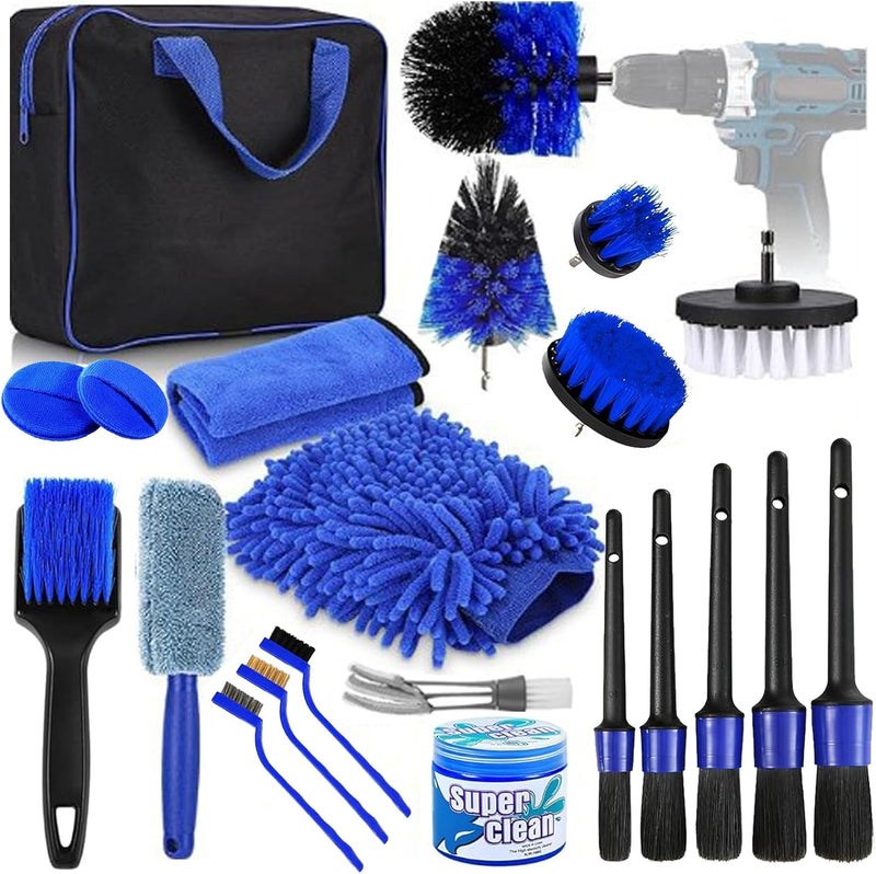 Vurlexat 22pcs Car Cleaning Kit with Microfibre Cloth and Drill Brushes - Image 1