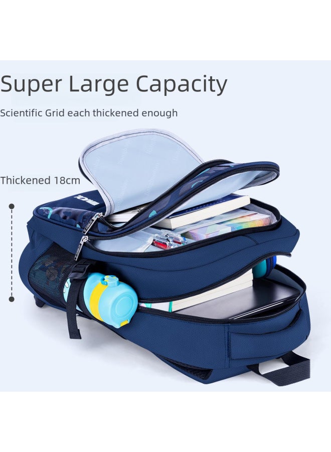 Leather Backpack For Primary School Students Embroidered School Logo Name Tag-Color: Small Size Sapphire Blue (grade 1-3)-Size:Schoolbag + Stationery Box + Tutorial Bag - Image 4