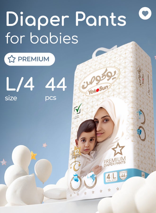 YokoSun Premium Baby Diaper Pants, Size 4 / L (9-14 kg), 44 pcs – Ultra-Soft, Hypoallergenic Nappies, Japanese Quality for Baby Skin Care, Leakproof with 12-Hour Dryness Protection