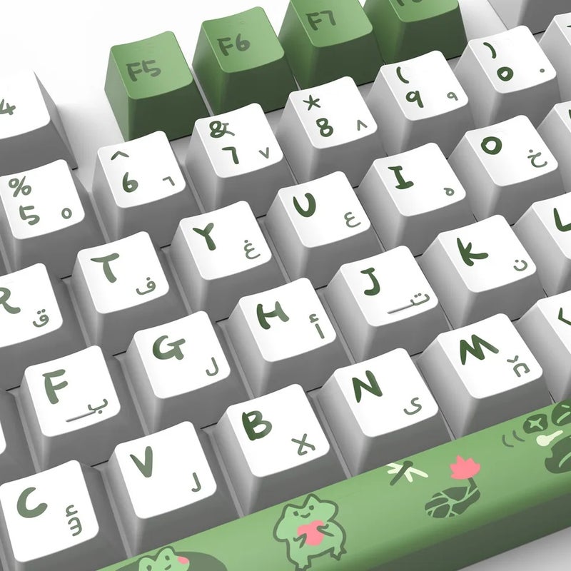 أكو لوحة مفاتيح Frog Green PBT Keycap Set 129-Key OEM Profile 5-Side Dye-Sub Arabic Russian Korean for Akko FUN60 Pro, Aula F75 - Image 5