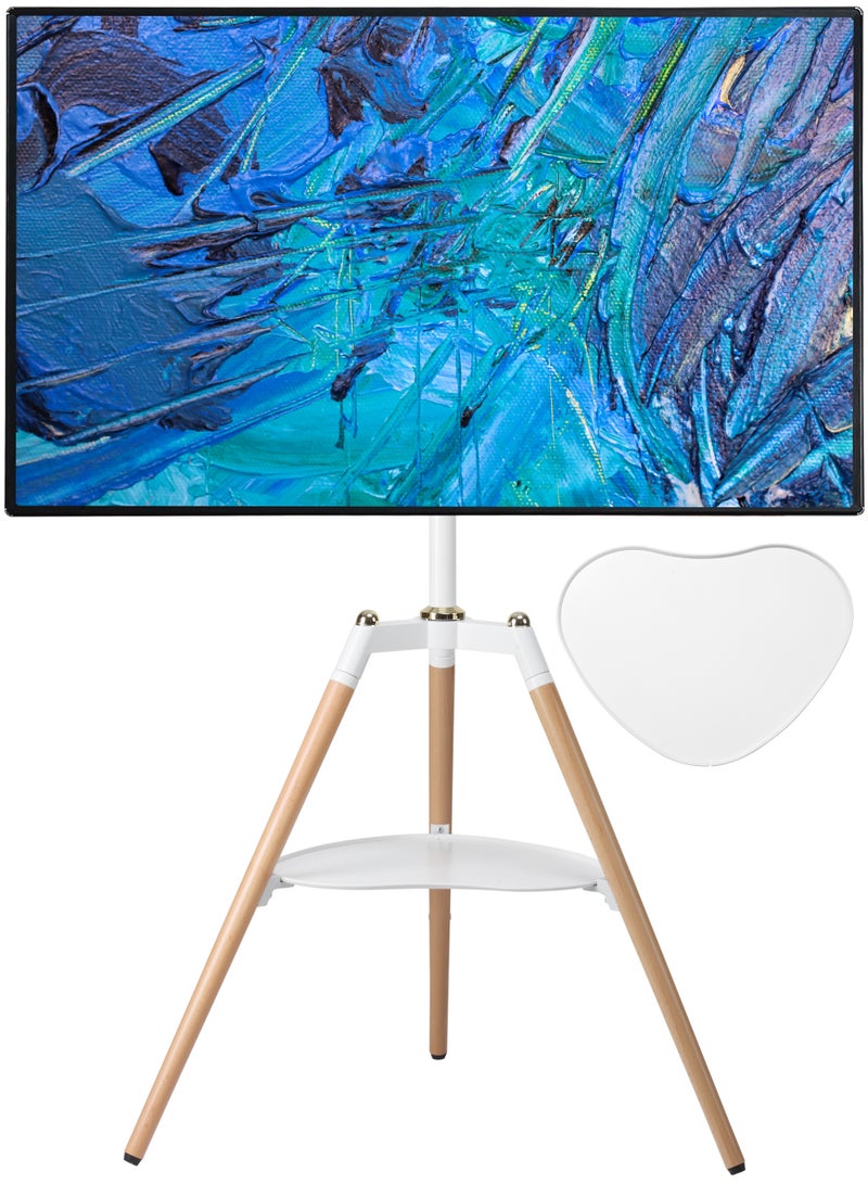 Fydeamer Fydeamer Tripod Easel TV Stand for 32-65 inch LED LCD Screen Flat Curved Screen, Height Adjustable Studio TV Display Stand with 140° Swivel for Bedroom, Living Room, Corner TV Stand White - Image 1