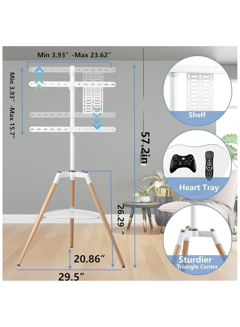 Fydeamer Fydeamer Tripod Easel TV Stand for 32-65 inch LED LCD Screen Flat Curved Screen, Height Adjustable Studio TV Display Stand with 140° Swivel for Bedroom, Living Room, Corner TV Stand White - Image 3