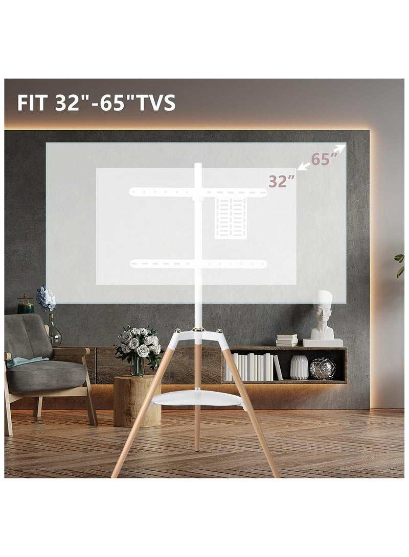 Fydeamer Fydeamer Tripod Easel TV Stand for 32-65 inch LED LCD Screen Flat Curved Screen, Height Adjustable Studio TV Display Stand with 140° Swivel for Bedroom, Living Room, Corner TV Stand White - Image 4