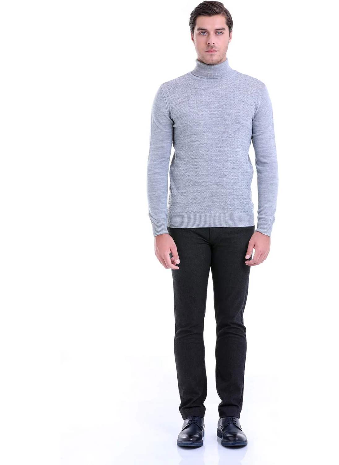 هاتيموغلو Men's Gray Patterned Full Turtleneck Regular Fit Knitwear Sweater