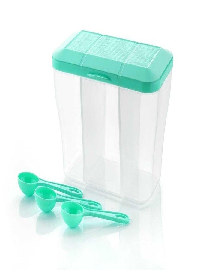 MAGIC SPOON 3 Section Pickle Container, Spice Box, Masala Container, Multipurpose Jar With Stand (Aqua Green, 1100 ml) - Image 2
